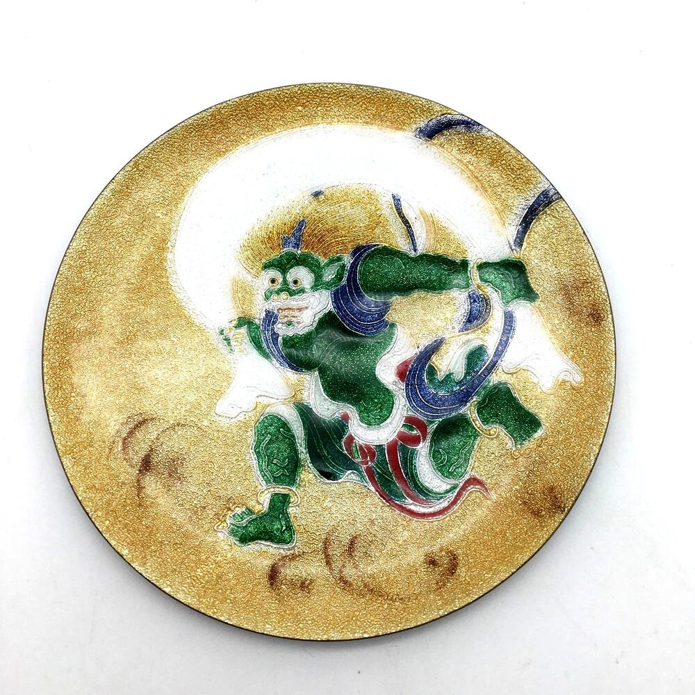 Vintage Ando Cloisonné Japanese Raijin Thunder God Gold Enamel Plate Japan